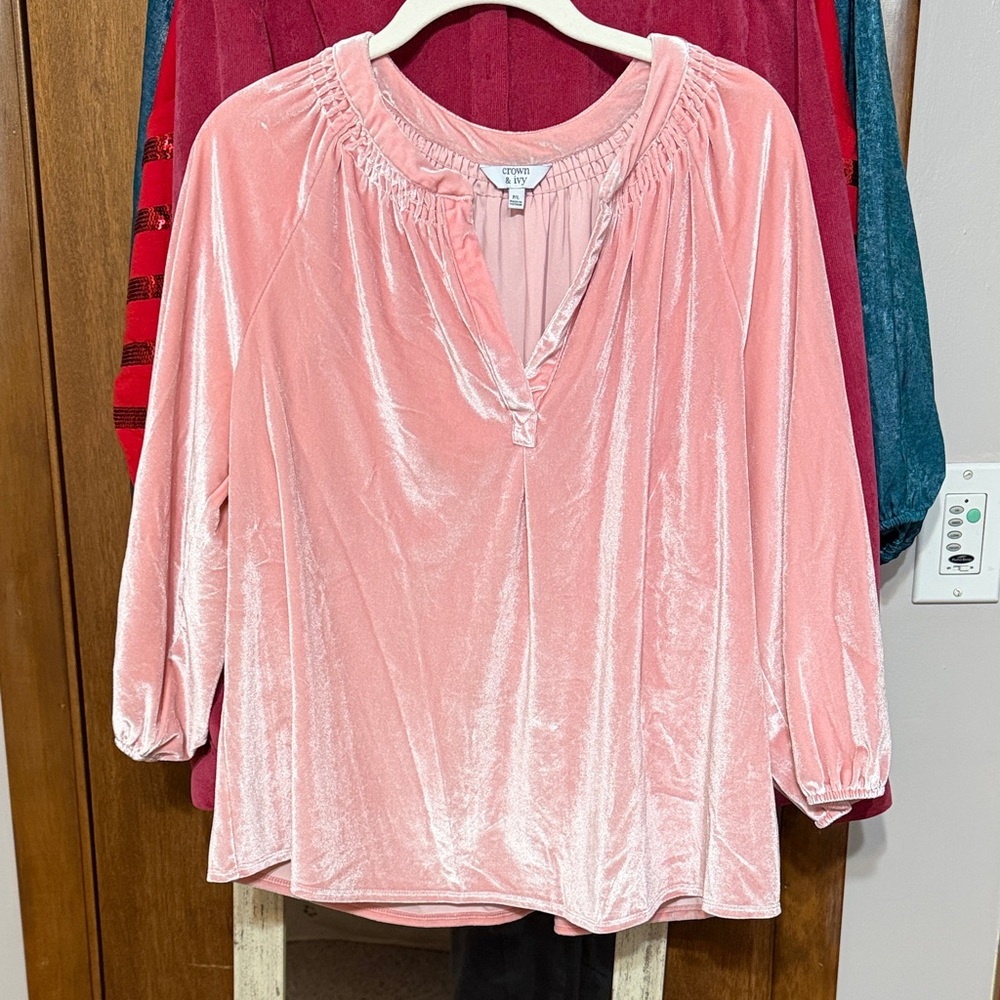 Crown and Ivy Soft Pink Velour Blouse